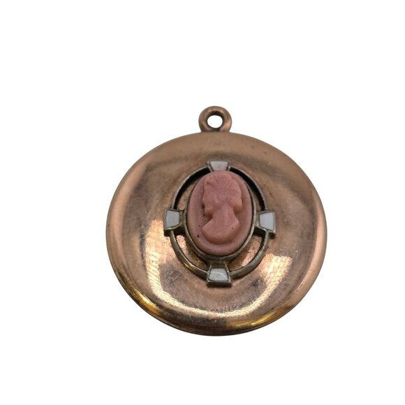 Antique Unique Gold Filled Raised Cameo with Enamel Locket Style Pendant (A7767)